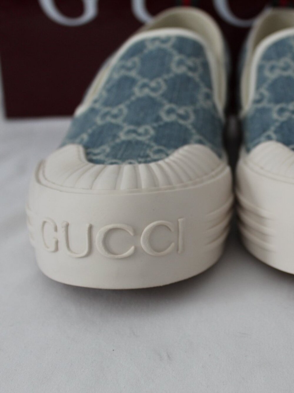 NWB Gucci GG Supreme Blue Loafers Slip On Sneakers Flats Loafer Tennis 836059 40 - Picture 6 of 8